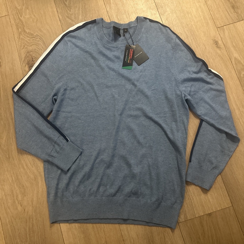 Dunning Thermolite All Season‎ Lightweight Golf Sweater L/S Striped Blue Large